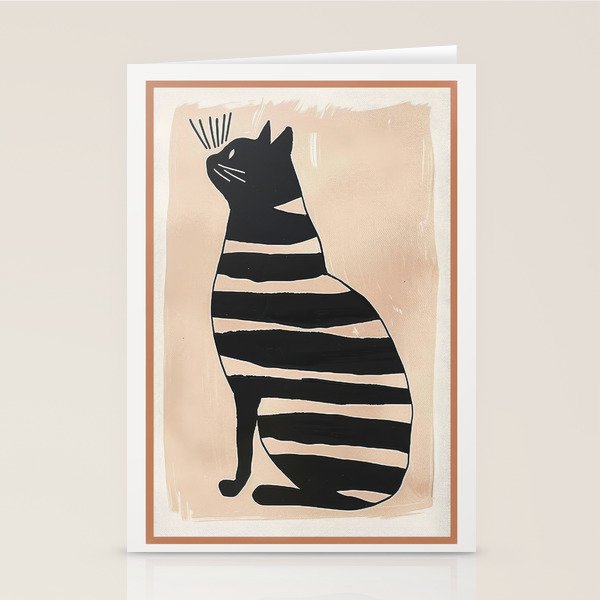 Black Cat with Bold Stripes Stationery Card Gallery Image 2