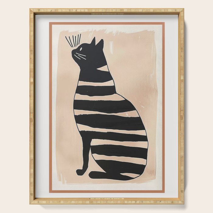 Black Cat with Bold Stripes Serving Tray Gallery Image 1