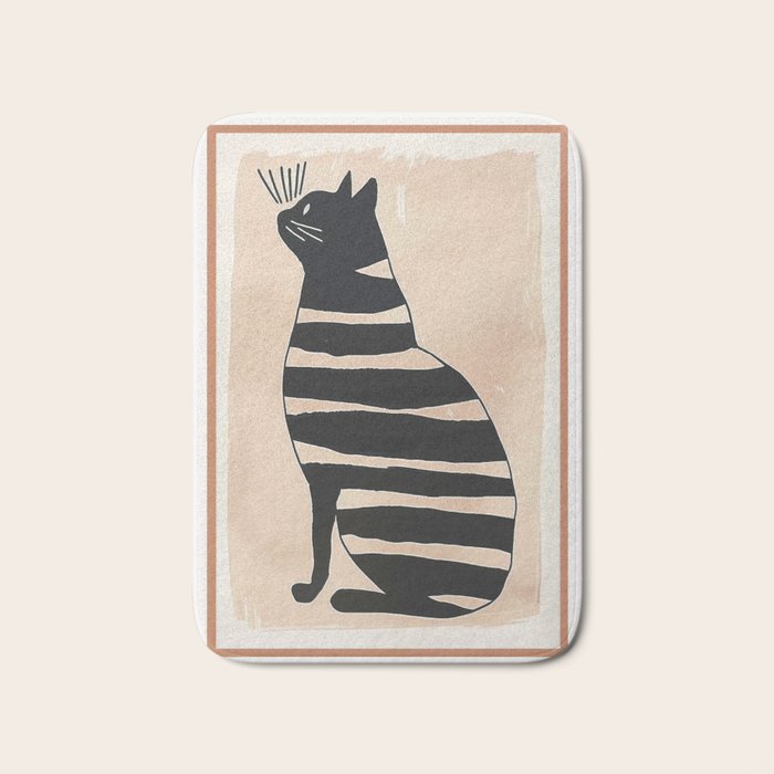 Black Cat with Bold Stripes Bath Mat Gallery Image 1