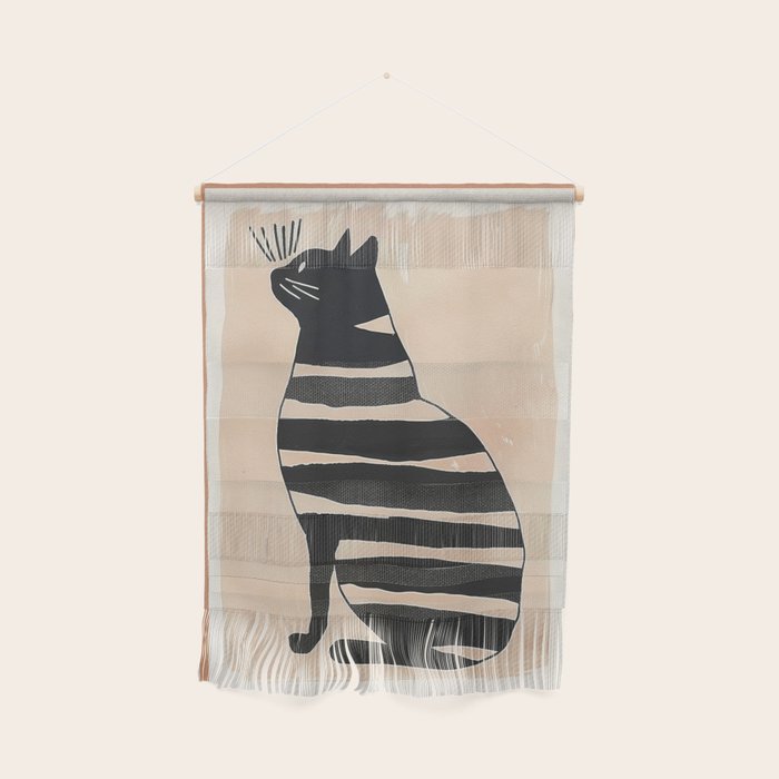 Black Cat with Bold Stripes Wall Hanging Gallery Image 1