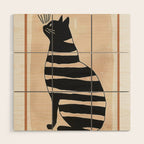 Black Cat with Bold Stripes Wood Wall Art Gallery Image 1
