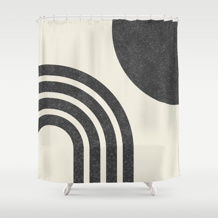 Mid Century Modern - Sun and Rainbow black and white Shower Curtain Gallery Image 1