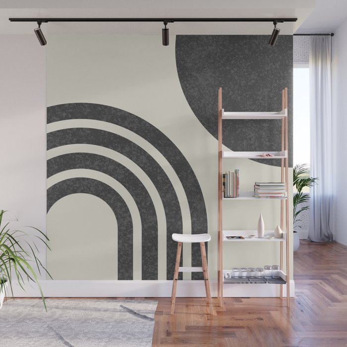 Mid Century Modern - Sun and Rainbow black and white Wall Mural Gallery Image 1
