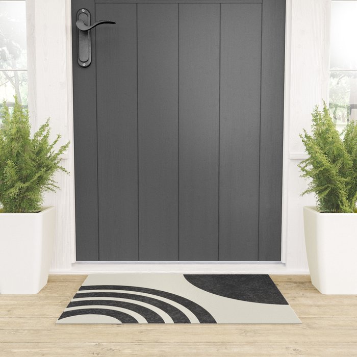 Mid Century Modern - Sun and Rainbow black and white Welcome Mat Gallery Image 3