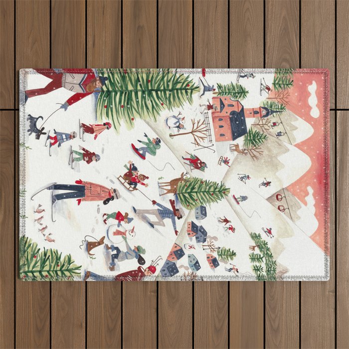Skiing in snow mountains Outdoor Rug Gallery Image 1