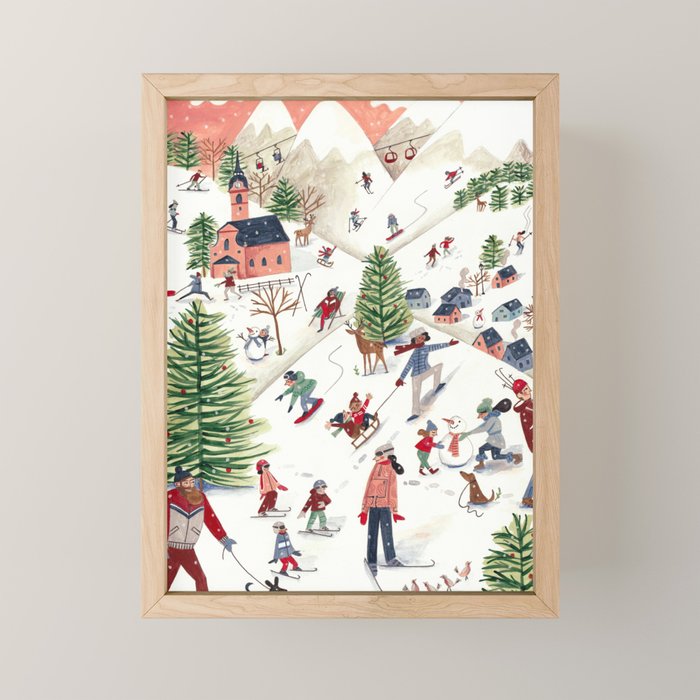 Skiing in snow mountains Mini Art Print Gallery Image 1