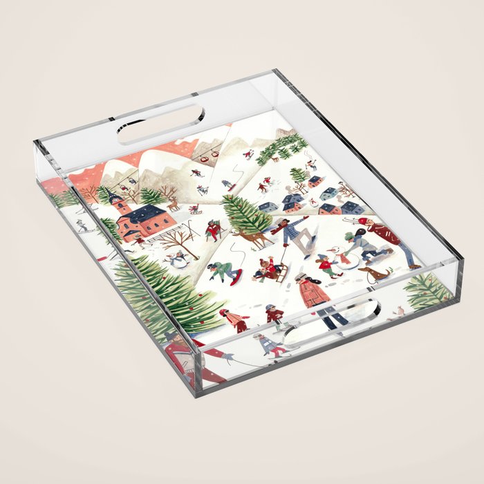 Skiing in snow mountains Acrylic Tray Gallery Image 1