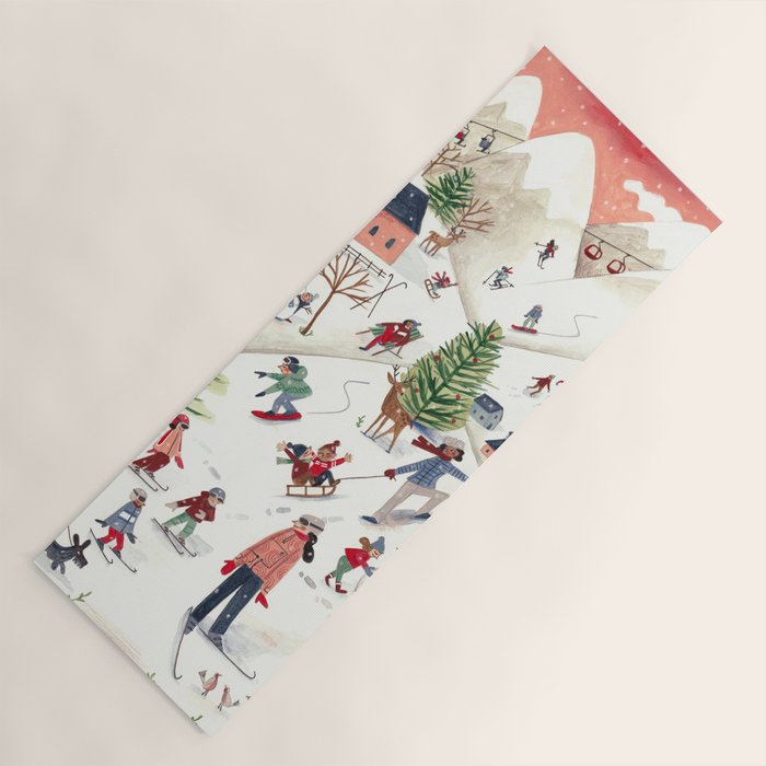 Skiing in snow mountains Yoga Mat Gallery Image 1