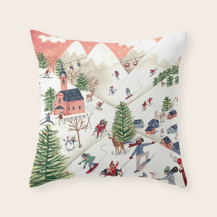 Skiing in snow mountains Throw Pillow Gallery Image 6
