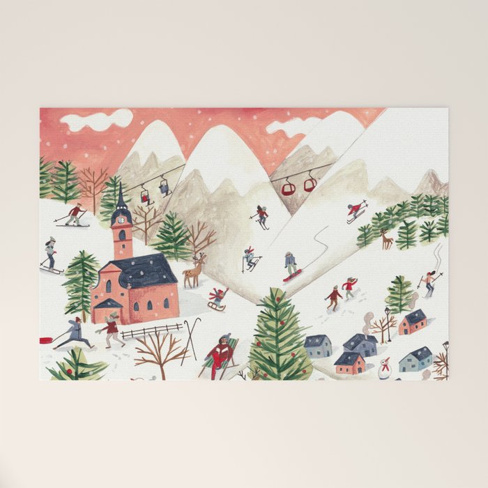 Skiing in snow mountains Welcome Mat Gallery Image 1