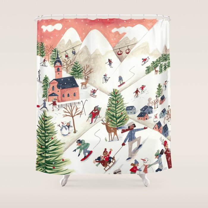 Skiing in snow mountains Shower Curtain Gallery Image 1