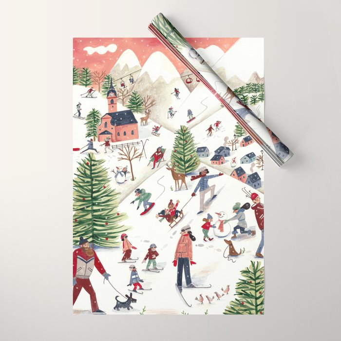 Skiing in snow mountains Wrapping Paper Gallery Image 1