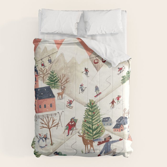 Skiing in snow mountains Comforter Gallery Image 1
