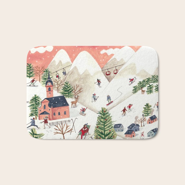 Skiing in snow mountains Bath Mat Gallery Image 1