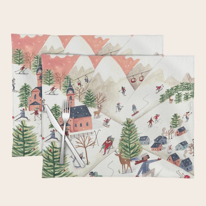 Skiing in snow mountains Placemat Gallery Image 1