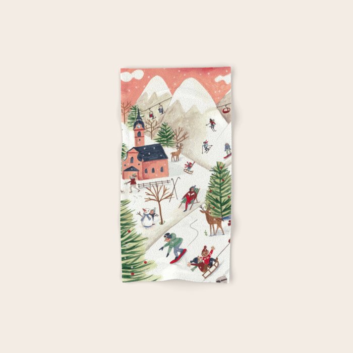 Skiing in snow mountains Bath Towel Gallery Image 1