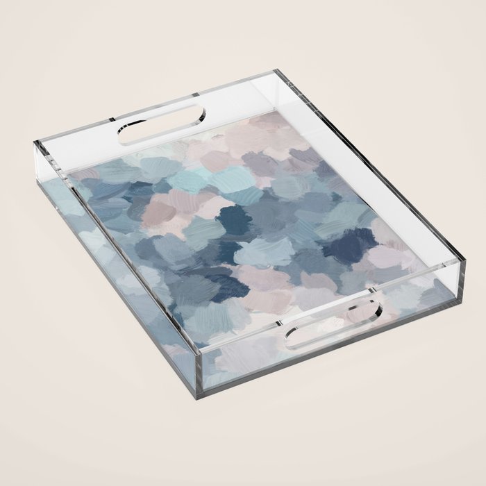 Beautiful Breeze II - Mint Aqua Navy Indigo Blue Blush Pink Abstract Nature Ocean Painting Art Print Acrylic Tray Gallery Image 1