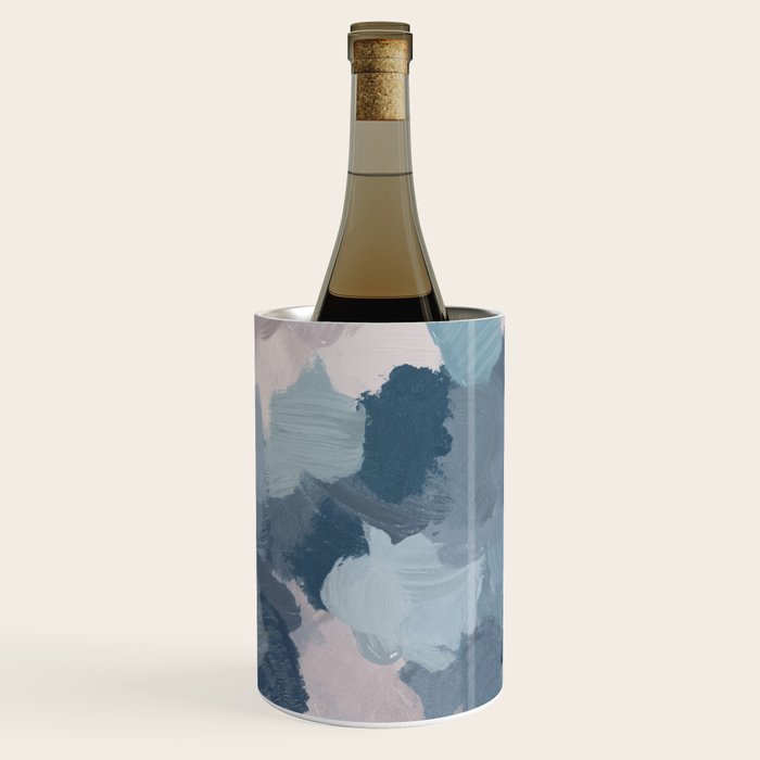 Beautiful Breeze II - Mint Aqua Navy Indigo Blue Blush Pink Abstract Nature Ocean Painting Art Print Wine Chiller Gallery Image 1