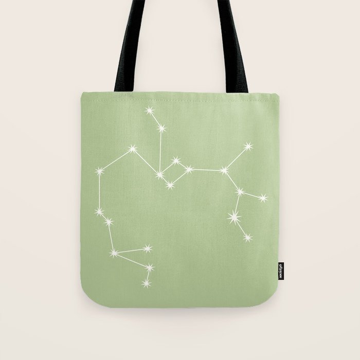 Sagittarius Zodiac Star Constellation Line Art Soft Green Tote Bag Gallery Image 1