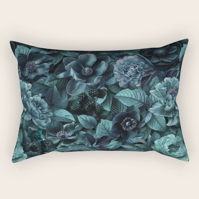 Lush Moody Flowers Baroque Teal Grandeur Rectangular Pillow Gallery Image 2