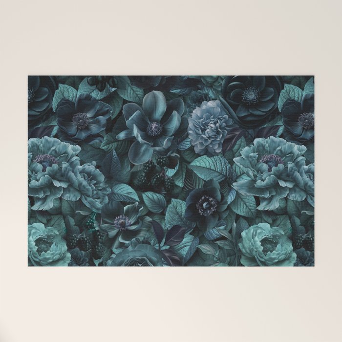 Lush Moody Flowers Baroque Teal Grandeur Welcome Mat Gallery Image 1