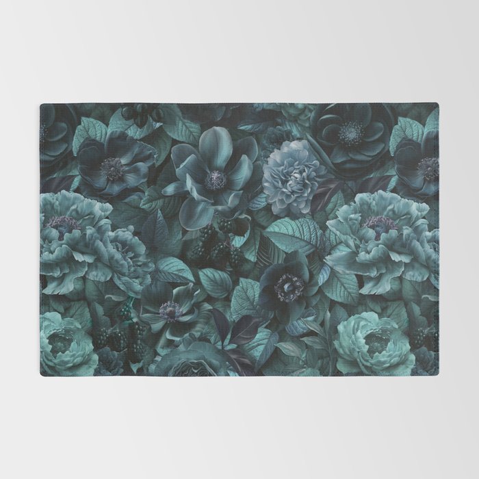 Lush Moody Flowers Baroque Teal Grandeur Rug Gallery Image 2