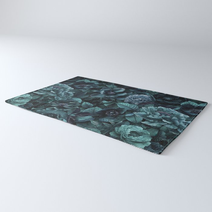 Lush Moody Flowers Baroque Teal Grandeur Rug Gallery Image 3