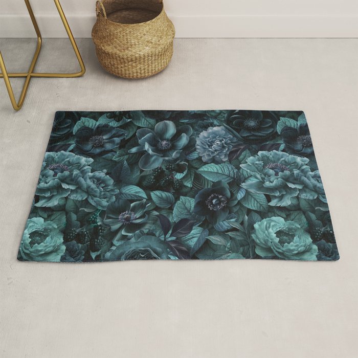 Lush Moody Flowers Baroque Teal Grandeur Rug Gallery Image 1