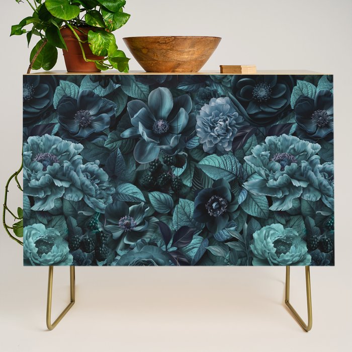 Lush Moody Flowers Baroque Teal Grandeur Credenza Gallery Image 1