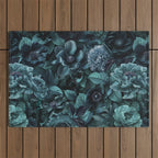 Lush Moody Flowers Baroque Teal Grandeur Outdoor Rug Gallery Image 1
