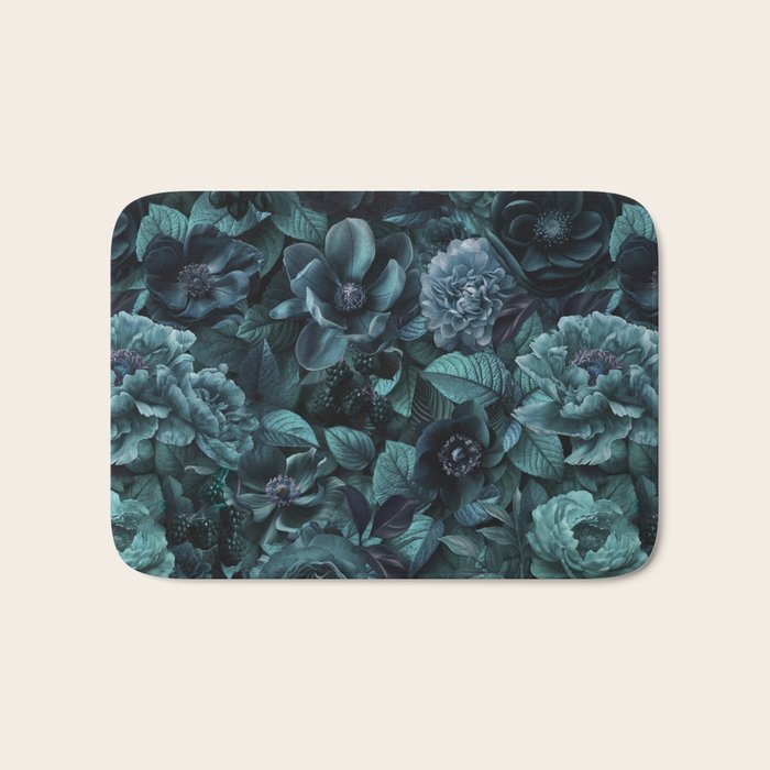 Lush Moody Flowers Baroque Teal Grandeur Bath Mat Gallery Image 1