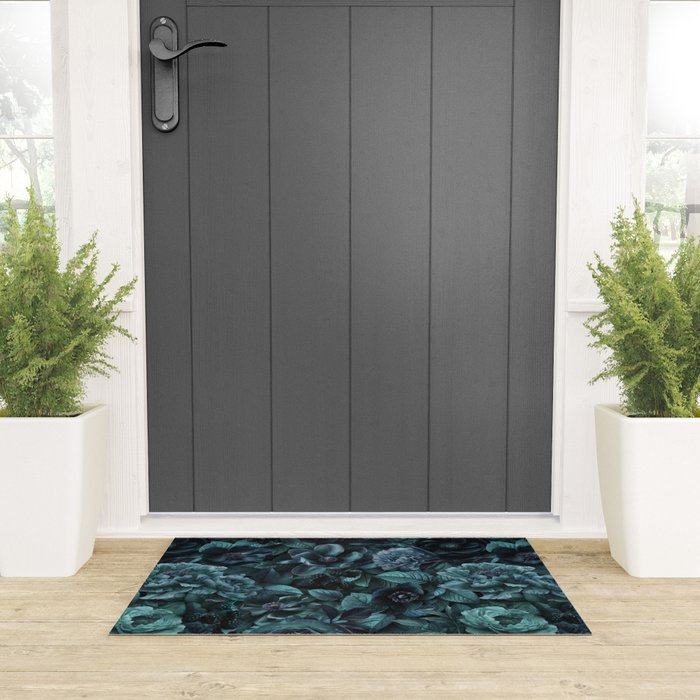 Lush Moody Flowers Baroque Teal Grandeur Welcome Mat Gallery Image 3