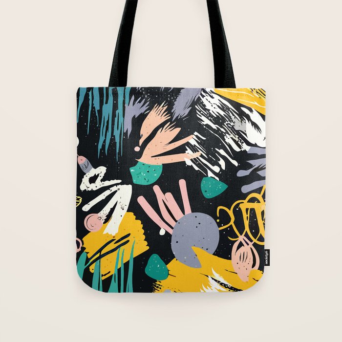 Space Odyssey, Abstract Voyage Journey Travel, Shapes Doodles Drawing Eclectic , Contemporary Planets Rocket Bohemian Tote Bag Gallery Image 1