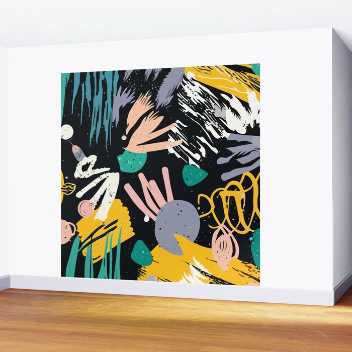 Space Odyssey, Abstract Voyage Journey Travel, Shapes Doodles Drawing Eclectic , Contemporary Planets Rocket Bohemian Wall Mural Gallery Image 2