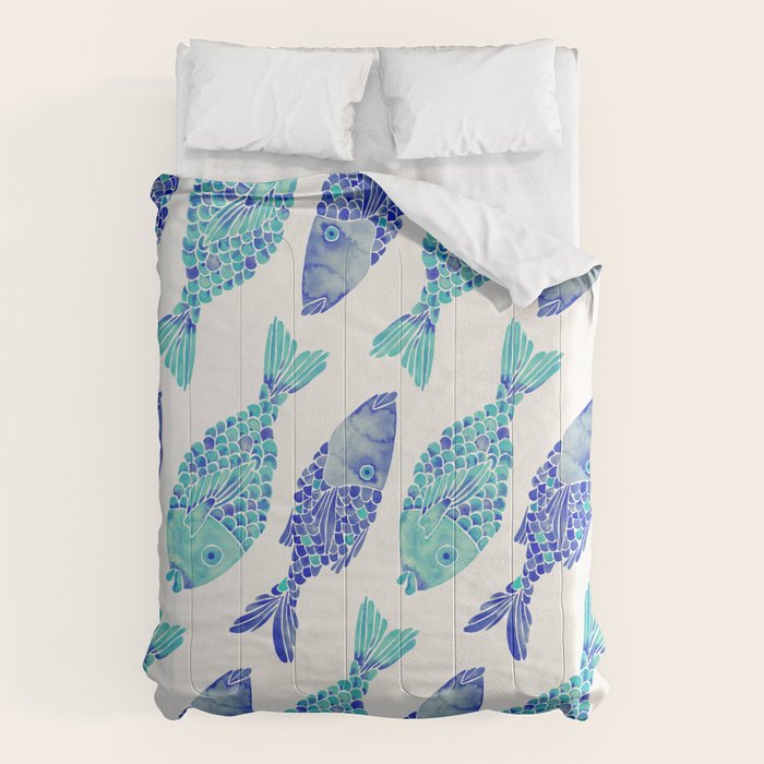 Indonesian Fish Duo - Navy & Turquoise Palette Comforter Gallery Image 6