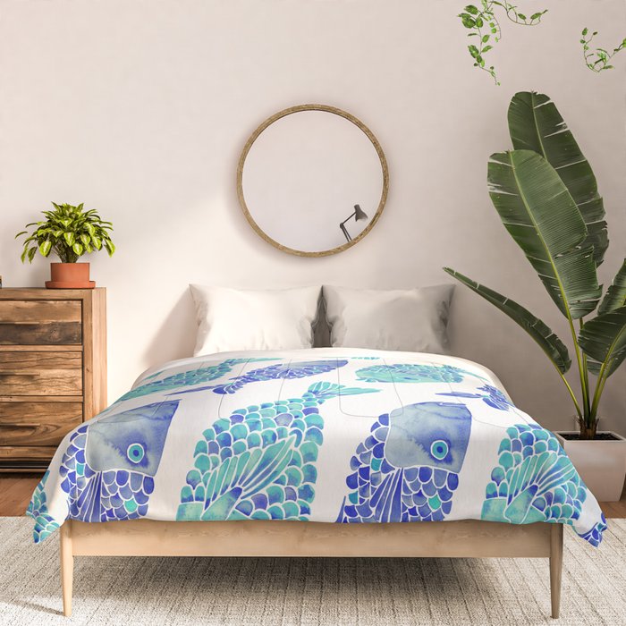 Indonesian Fish Duo - Navy & Turquoise Palette Comforter Gallery Image 3