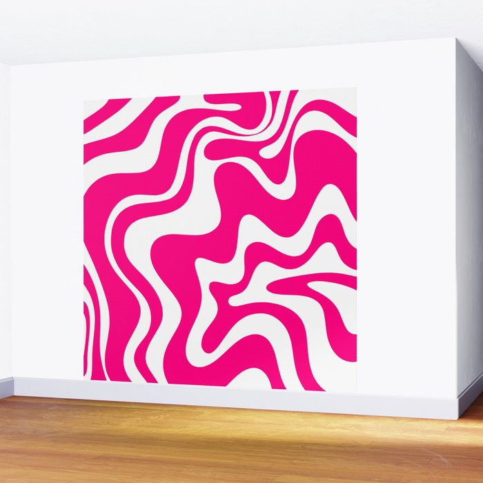 Retro Liquid Swirl Abstract Pattern in Bright Hot Pink Wall Mural Gallery Image 2