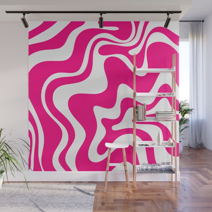 Retro Liquid Swirl Abstract Pattern in Bright Hot Pink Wall Mural Gallery Image 1