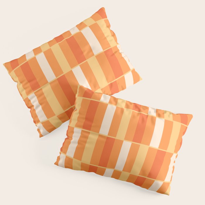 Long Blocks Retro Geometric Check Pattern in Tangerine Medium Orange Tones Pillow Sham Gallery Image 1