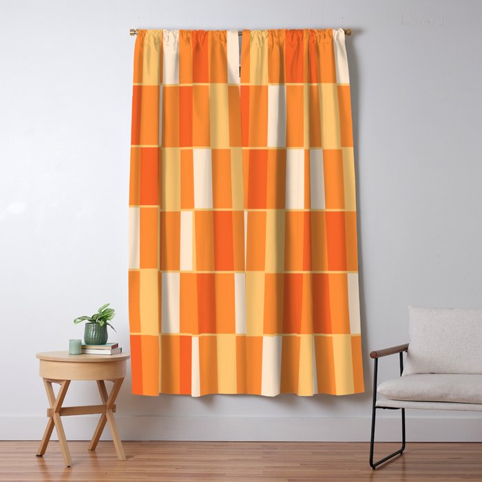 Long Blocks Retro Geometric Check Pattern in Tangerine Medium Orange Tones Window Curtain Gallery Image 5