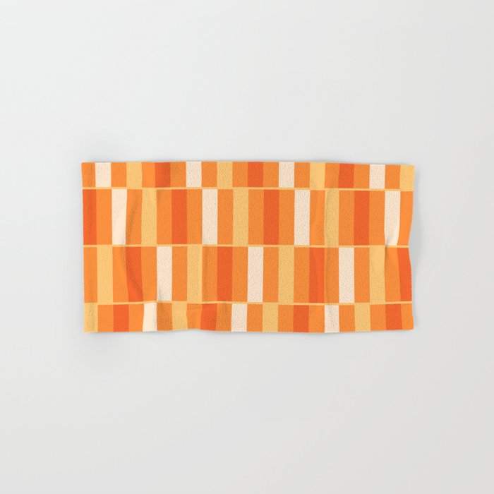Long Blocks Retro Geometric Check Pattern in Tangerine Medium Orange Tones Bath Towel Gallery Image 1