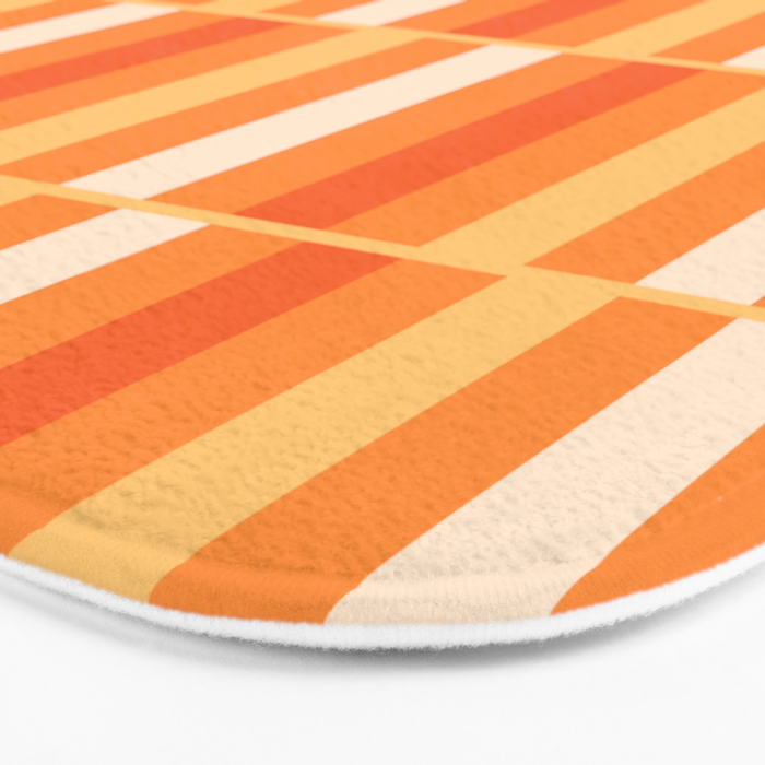 Long Blocks Retro Geometric Check Pattern in Tangerine Medium Orange Tones Bath Mat Gallery Image 3