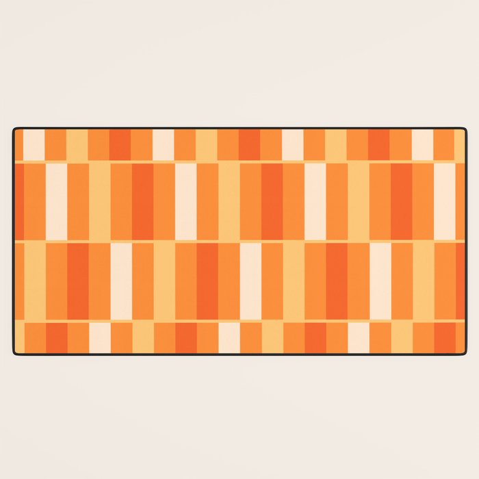 Long Blocks Retro Geometric Check Pattern in Tangerine Medium Orange Tones Desk Mat Gallery Image 3