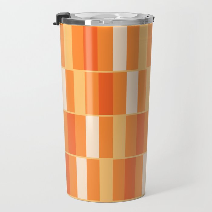 Long Blocks Retro Geometric Check Pattern in Tangerine Medium Orange Tones Travel Mug Gallery Image 3