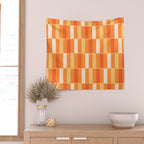 Long Blocks Retro Geometric Check Pattern in Tangerine Medium Orange Tones Wall Tapestry Gallery Image 2