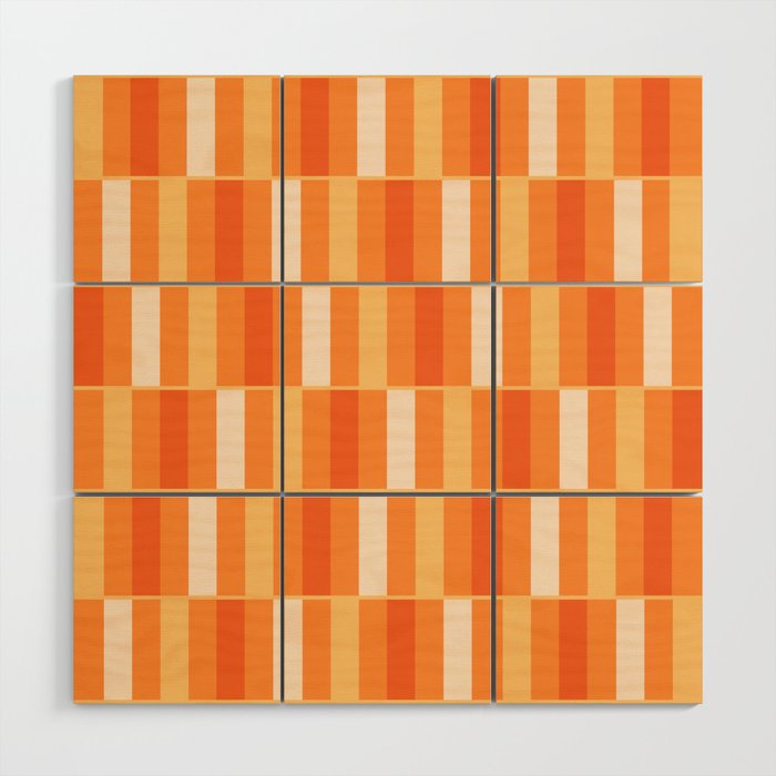 Long Blocks Retro Geometric Check Pattern in Tangerine Medium Orange Tones Wood Wall Art Gallery Image 1