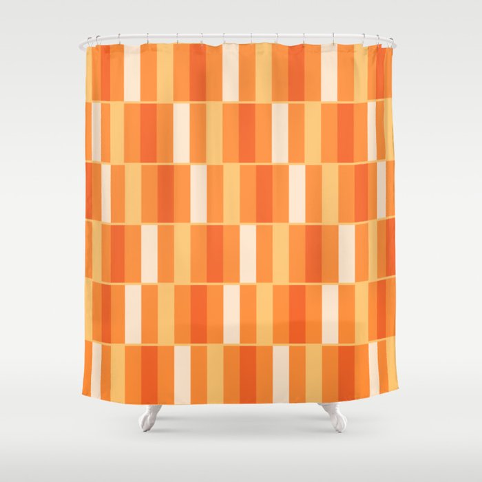 Long Blocks Retro Geometric Check Pattern in Tangerine Medium Orange Tones Shower Curtain Gallery Image 1
