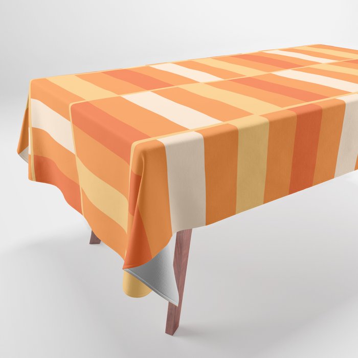 Long Blocks Retro Geometric Check Pattern in Tangerine Medium Orange Tones Tablecloth Gallery Image 1