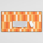 Long Blocks Retro Geometric Check Pattern in Tangerine Medium Orange Tones Desk Mat Gallery Image 1
