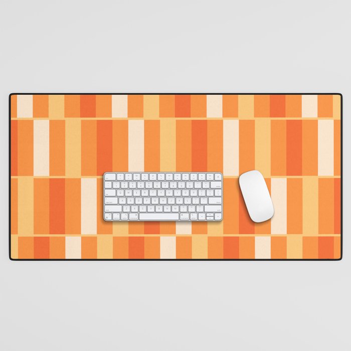 Long Blocks Retro Geometric Check Pattern in Tangerine Medium Orange Tones Desk Mat Gallery Image 1